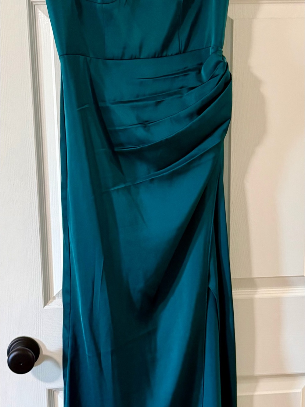 Green satin long dress
